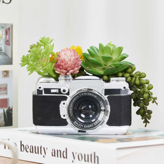 KIKTOP Camera Decorative Planter Plant Gift - Desk Decor Succulent Pot for Indoor Plants Camera Home Shelf Office Decor Small Flower Pot with Drainage (Black)