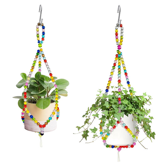 FALESHOS 2 Pack Macrame Plant Hangers with 2 Hooks, 17.9inch/16.7inch Bead Hanging Planter for Indoor Outdoor Bohemian Home Garden Decor