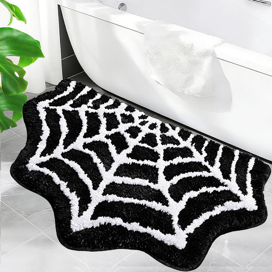Spider Web Bath Mat,31x20 Inch Halloween Bathing Non-Slip Rug Spiderweb Gothic Area Goth Carpet for Front Door,Kitchen,Living Room,Bedroom,Machine Washable Update