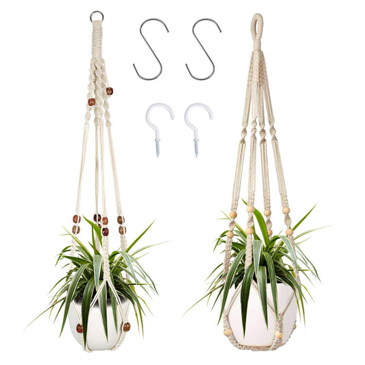 Augshy Macrame Plant Hanger, 2 Packs Plant Hangers, Hanging Planter for Indoor Plants Decorative Macrame Pot Hanger for Home Decor