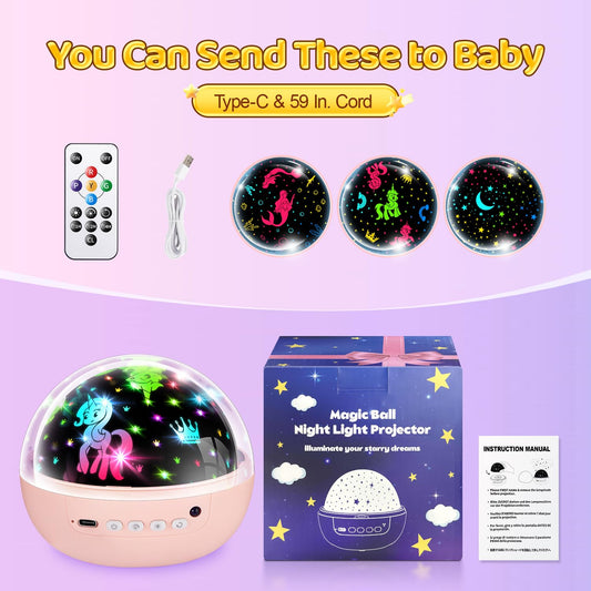 COOLNIGHT Unicorn Night Light Star Projector for Kids, 3 Films+93 Colors Kids Projector Night Light,360° Rotating All Night, Remote+Dimmable+Timer,3 Year Old Girl Gifts,4 Year Old Girl Birthday Gifts