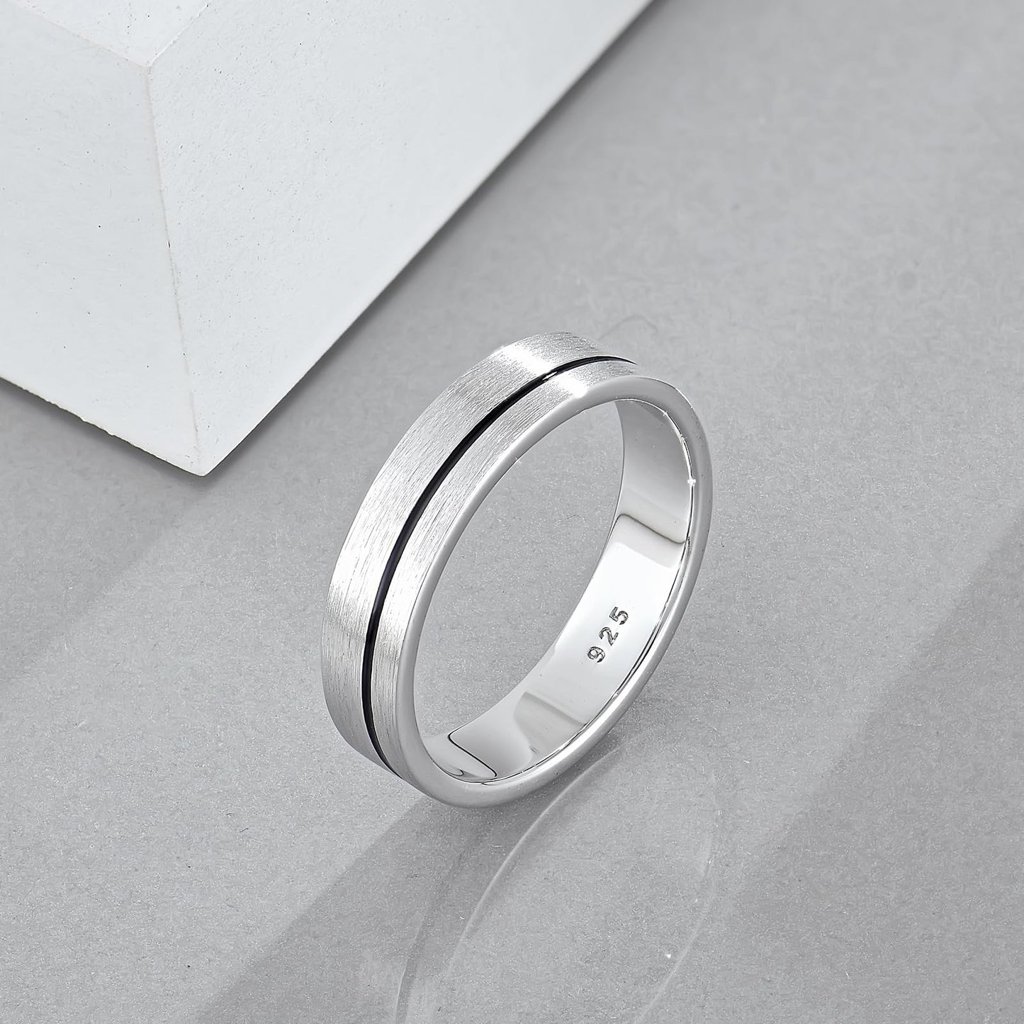 STARCHENIE Wedding Band Ring for Men, 925 Sterling Silver Comfort Fit, Brushed Matte Finish with Center Groove, Sizes 9