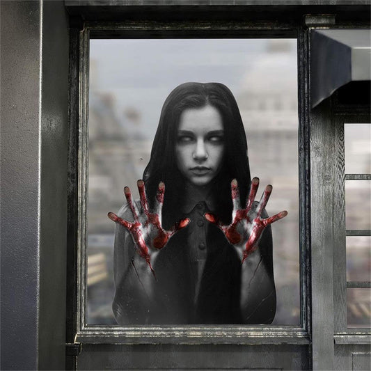 Yeysynana Halloween Party Window Decorations, Scary Female Ghos Static Halloween Window Clings Stickers Decor for Glass Windows Door Home Indoor Outdoor Party Supply