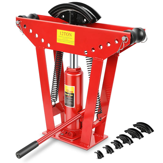 12 Ton Hydraulic Pipe Bender 6 Dies, Manual Copper Tubing Bender Tool 90°-180° Adjustable Rollers Steel Iron Metal Ratcheting