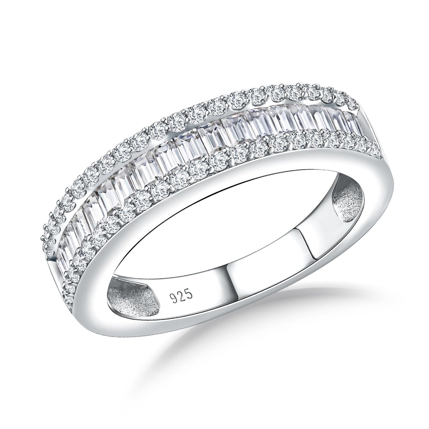 RANDES Women's Wedding Bands Cubic Zirconia Eternity Rings 925 Sterling Silver Created Diamond Baguette Rings Band for Women Men Size 10
