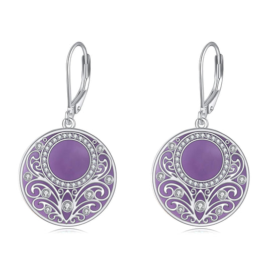 Amethyst Drop Earrings Sterling Silver Filigree Circle Leverback Earrings Jewelry Gifts for Women