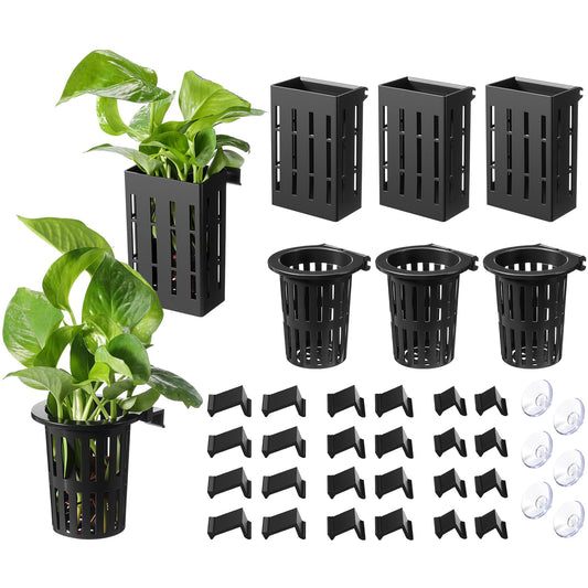Chunful 6 Set Upgraded Large Aquarium Plant Holder Contain 6 Hanging Aquatic Pot with 36 Hooks and 12 Aquatic Planter Suction Cups for Fish Tank Aquarium Cultivation and Aquascape Decorations
