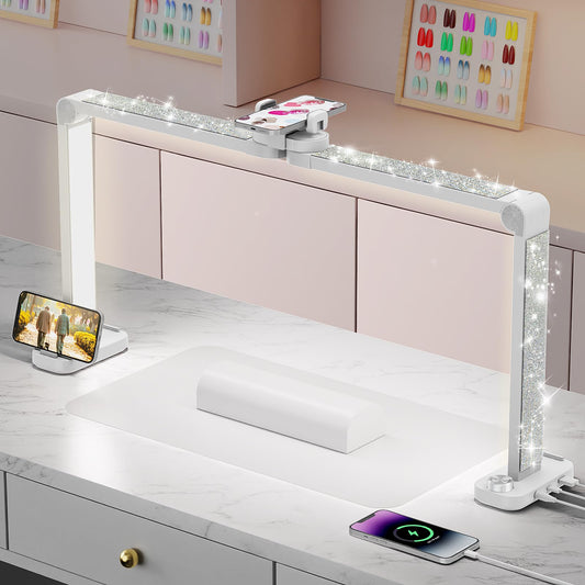 iVict Nail Desk Lamp, 34" Nails Tech Light with Phone Stand, 0-100% Adjustable Brightness, 3000K-6000K Color Temperature Led Desk lamp for Nail, Tattoos, Eyebrows, Beauty(Diamond, Large)