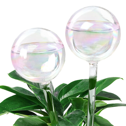 MOONSOUND Plant Watering Globes, 2pcs Plant Automatic Water Bulbs Flower Self Feeder Balls Irrigation Device Auto Waterer Planter Insert Stakes for Indoor Outdoor Garden Potted While Away on Vacation