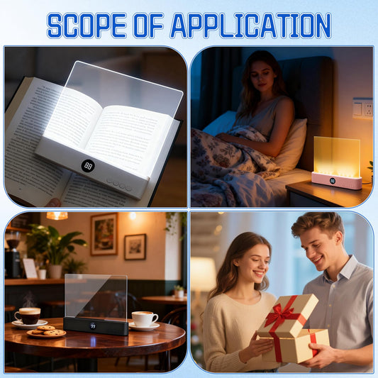 Book Light, Rechargeable Clear LED Flat Reading Light with 3 Colors & Timer, Dimmable Panel Plate Lamp Book Full Page Light for Reading in Bed at Night, for Women Readers Kids Book Lovers (White)