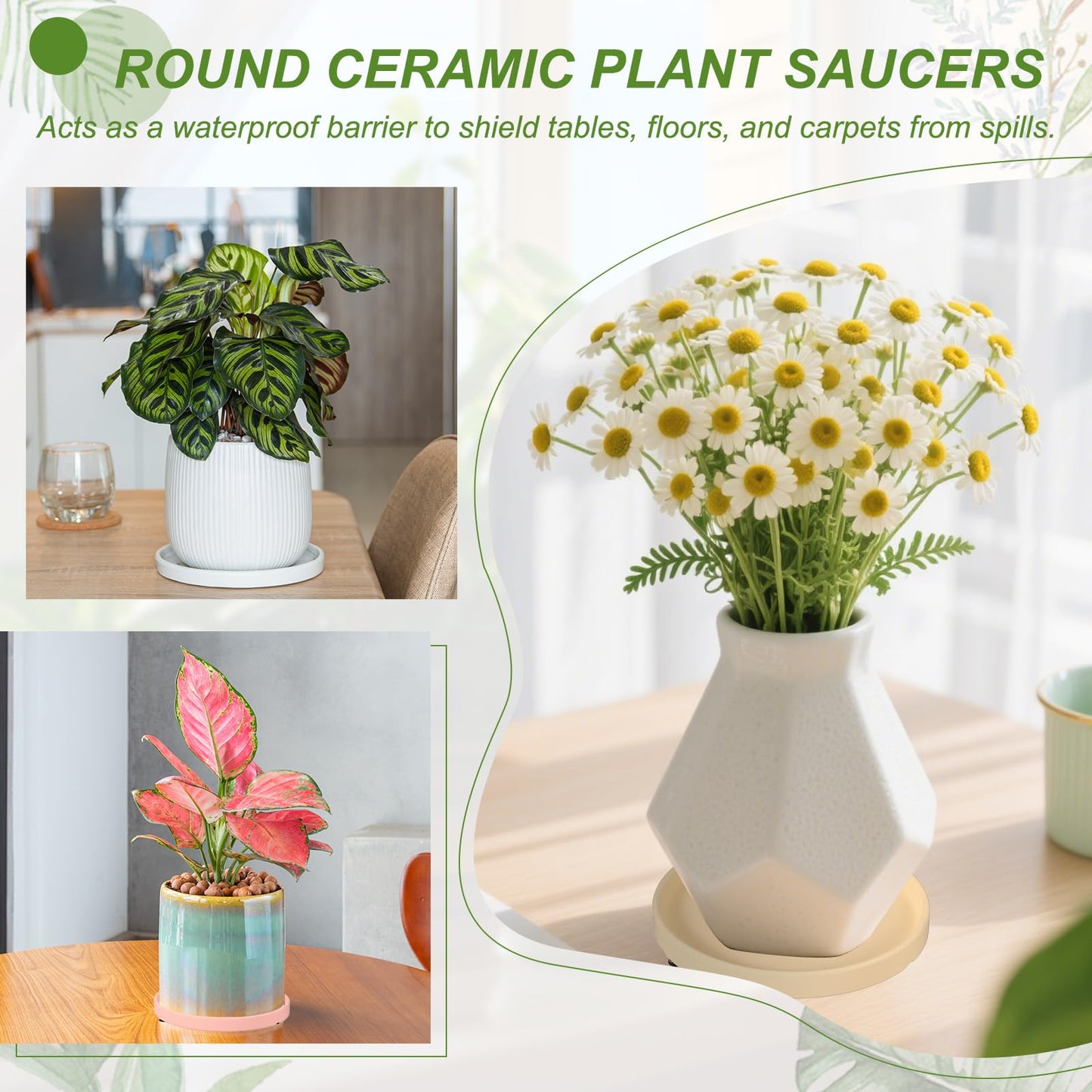 YELARXI 6.7 Inch Ceramic Plant Saucers, Round Flower Planter Water Trays Ceramic Plant Saucer Pot Tray -Fitting for (Outdoor/Indoors/Garden/Planting/Water/Flower/Coffee) Green Blue