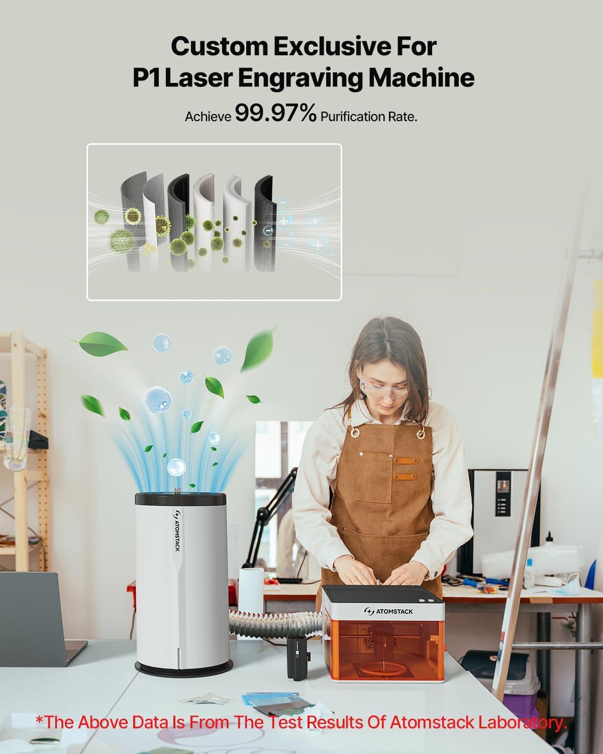 ATOMSTACK P1 5W Laser Engraver, Laser Cutter, Unibody Laser Engraving Machine, 10000 mm/min, 5000mW Diode for Beginners DIY, Wood, Leather, Acrylic, Metal, Portable, Single Laser, Class 1 Safe