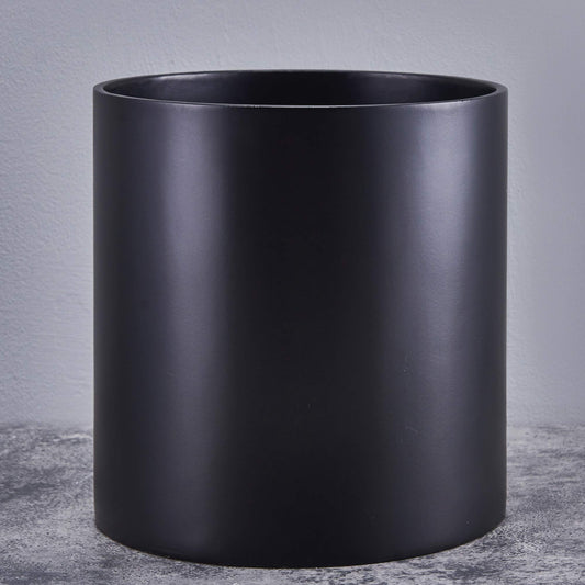FaithLand 14 Inch Fiberstone Planter - Lightweight Modern Cylinder Plant Pot with Drainage Hole & Plug, Indoor Outdoor Use, Matte Black