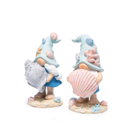 Hodao Coastal Ocean Gnome Figurines – Hand-Painted Resin Beach Gnomes with Seashell & Starfish Hats, Summer Sea Decorations for Indoor Home, Bedroom & Tabletop, for Ocean Lovers