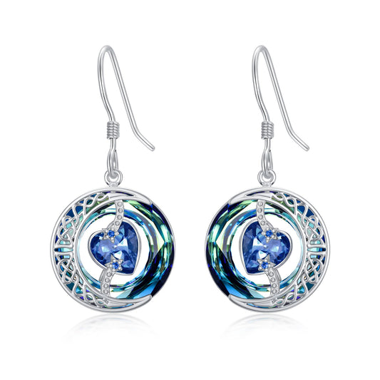 TOUPOP Sapphire Earrings September Birthstone Earrings Sterling Silver Moon and Star Drop Dangle Earring Jewelry Blue Crystal Birthday Mothers Day Gifts for Women Mom Her