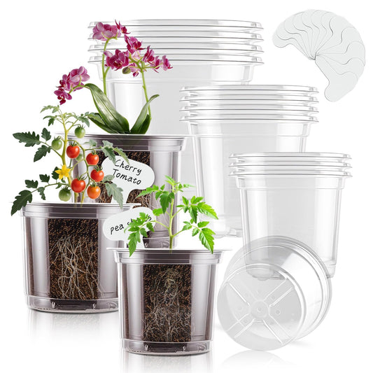 SupKing Clear Nursery Pots 6/5/4 Inch Plastic Seed Starter,12 Pack Plastic Pots for Plants with Drainage Holes for Transplanting Succulents Cuttings Come with 15 Seedlings Labels
