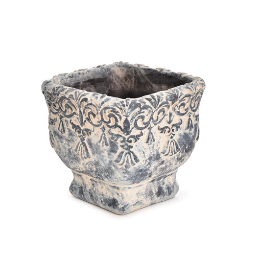 Sungmor 6.5 Inch Cement Plant Pot for Plants, Succulent Planter with Embossed Design, Vintage Concrete Flowerpots with Drainage Hole, Decorative Orchid Houseplant Pot Indoor Outdoor Plant Container
