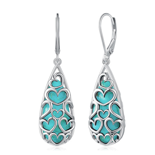 Phyonio Turquoise Earrings for Women Western Jewelry for Women 925 Sterling Silver Earrings Turquoise Drop Earrings Boho Vintage Earrings