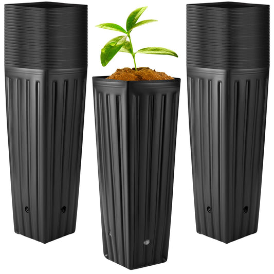 Nuenen 300 Pcs Tall Pot Plastic Deep Plant Nursery Pots Black Seedling Flower Plant Container with Drainage Holes for Indoor Outdoor Gardening (11.8" H X 3.9" W)