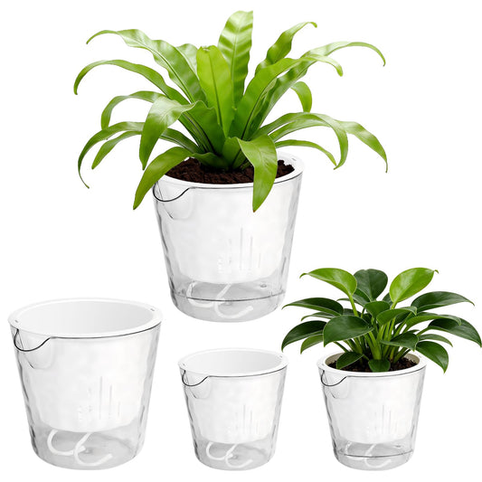 OFFKITSLY 4 Pack Self Watering Plant Pot, 6/4 Inch Plastic Self Watering Pots for Indoor Plants African Violet Pots Easy Plant Self Watering Pot with Wick Rope for Plants Flowers