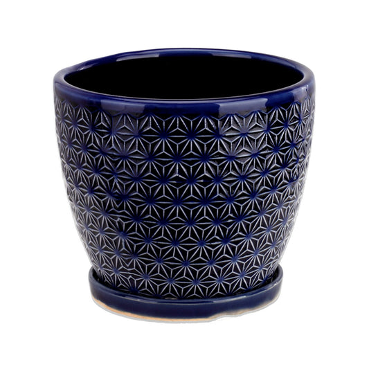 Napco Imports 5.5" Cobalt Blue Textured Prism Patterned Planter with Base' for ASIN 'B079J767VD