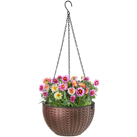 Foraineam 10.2 Inches Round Basket Hanging Planter Dual-pots Design Garden Flower Plant Pots Hanging Planter Baskets with Drainer and Chain for Indoor Outdoor Use