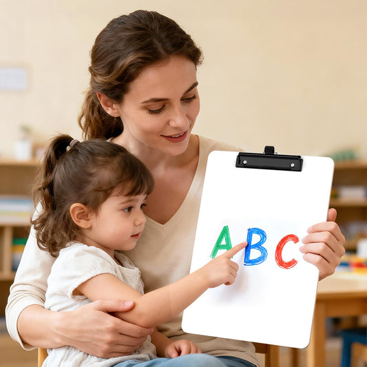 Zoenley Dry Erase Wood Clipboard with Pen Holder, 9 x 12.5'' Double-Sided White Board for Classroom, Students, Kid, Clip Board 8.5x11'' with Low Profile Black Clip, Office & School Supply(15 Pack)