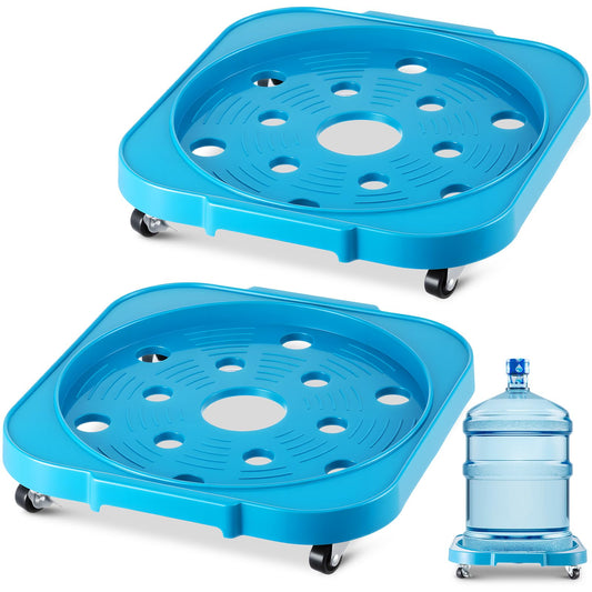 SiliFine 2 Pack 5 Gallon Water Bottle Jug Caddy with 4 Rolling Swivel Casters Wheels 5 Gallon Bucket Dolly for Heavy Duty Garden Flower Pot Movers, Plant Stroller, 11" Inside Diameter (Blue)