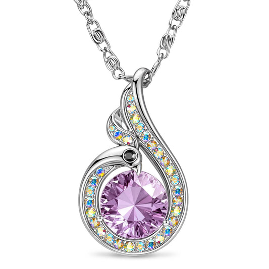 Kate Lynn Phoenix Birthstone Necklaces for Women Pendant Necklace Crystal Jewelry, Birthday Gifts for Women Wife Girlfriend Mothers Day Gift for Mom Daughter Unique Lady Christmas Jewelry Gift for Her, February Birthstone Amethyst Necklace