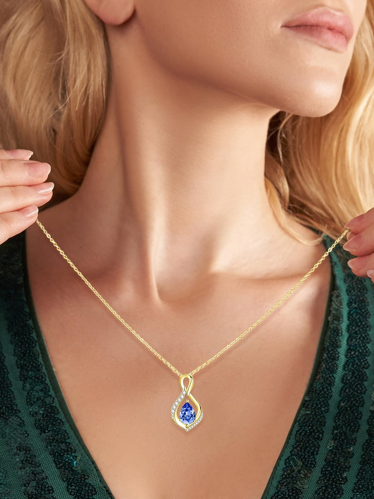 JIYVY32 Blue Topaz Infinity Necklace for Women December Birthstone Necklaces 14k Gold Plating Anniversary Birthday Gifts for Wife Her Mom Girlfriend Birthstone Jewelry Gifts for Women