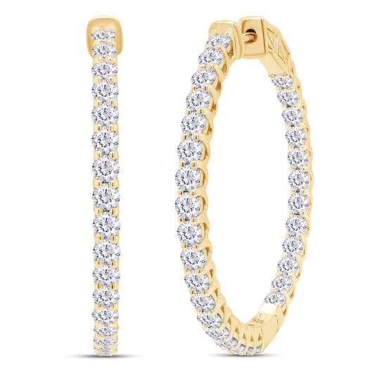 Inside Out Hoop Earrings for Women Round Lab Created Moissanite or Lab Grown Diamond Hoops in 14k Yellow Gold Plated 925 Sterling Silver Fine Jewelry
