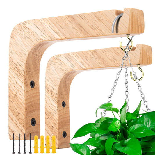 Oradrem 2 Pack Wooden Wall Hooks, Plant Hangers Indoor,6-Inch Wall Mounted Hanging Plant Hooks for Planters, Lanterns, Flower Bracket, Wind Chimes Burlywood Color