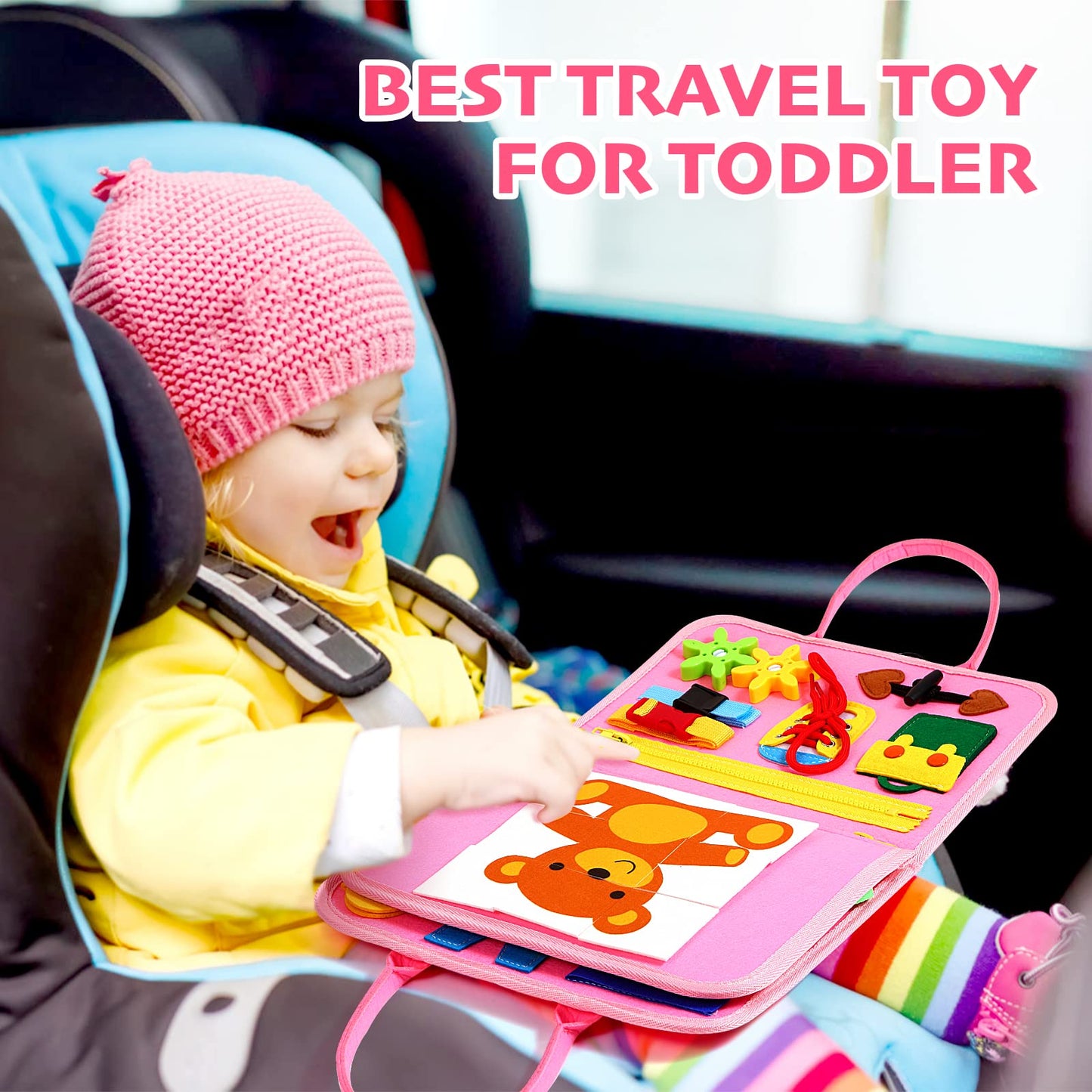 Hooku Busy Board for 1 Year Old, Montessori Sensory Toys for Toddlers 1-3, Fine Motor Learning Activities, Toddler Travel Toys, Birthday Gifts for Baby Boy or Girl