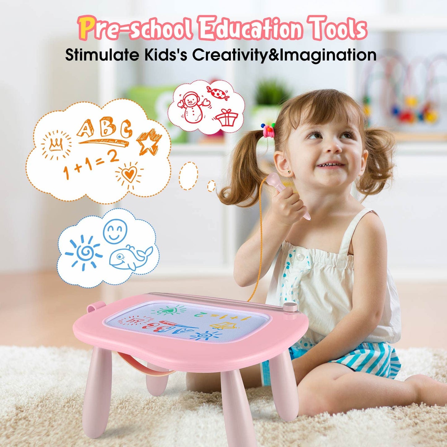 Smasiagon Magnetic Drawing Board for Kids, Toddler Toys for 1-2 Year Old Girl, Portable Doodle Board Pad Learning and Educational Toys for Ages 1 2 3 Year Old Baby Girl Birthday Gift（Pink）