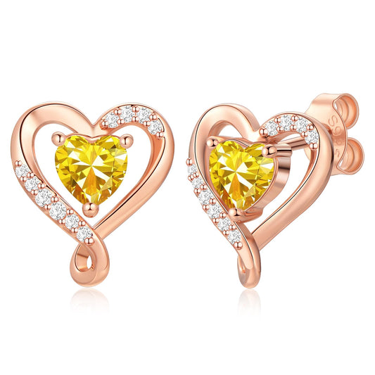 Zifeel Earrings for Women, Rose Gold Birthstone Heart Studs Earring for Girlfriend Wife, Anniversary Birthday Christmas Valentines Mothers Day Gifts Jewelry for Women Wife Her Mom