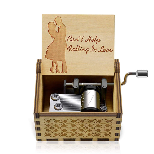 Can't Help Falling in lo Wood Music Box Hand-Operated Antique Engraved Cute Musical Boxes Gift for Love One, Boyfriend, Girlfriend, Husband,Wife Birthday/Wedding Day/Christmas Day Present
