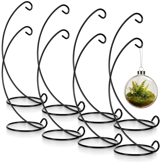 Xosjska 8 Pack 13in Black Ornaments Display Stands Glass Crystal Witch Ball Holder Glass Ball Ornament Holder Patio Planter Terrariums Iron Hanger for Large Art Craft, Display Terrarium Air Plant