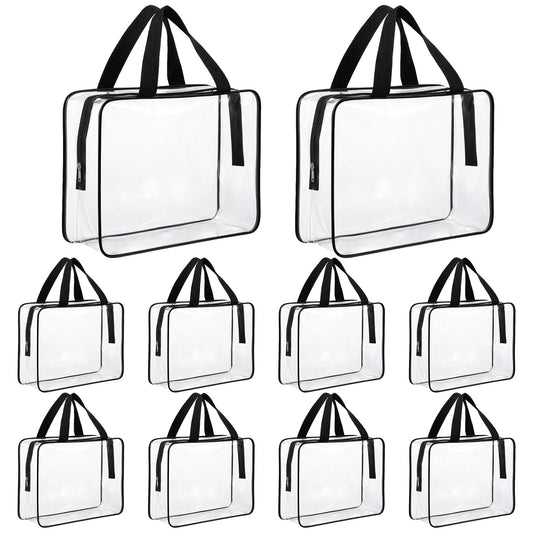 10 Pcs Large Clear PVC Storage Bags with Zipper and Handle, Waterproof Reusable Travel Organizer for Makeup, Toiletries, Toys and Board Games