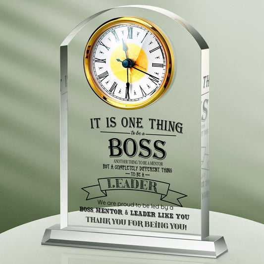 Boss Gifts for Men Acrylic Clock Best Boss Gifts for Men Women Appreciation Clock for Office Leader Manager Going Away Gift Acrylic Desk Sign for Women Lady Male Leader Idea Home Desk Table Decor