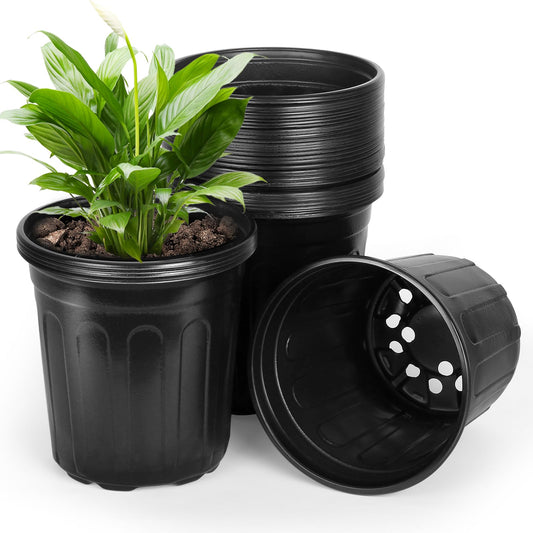 OUPSAUI 2/3/5 Gallon Pots for Plants,Flexible Gallon Plastic Nursery Pots with Drainage Holes, Plastic Pots for Outdoor Plants (2Gal-36pcs)