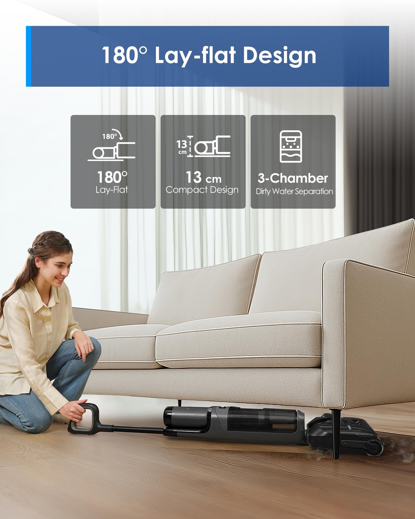 Tineco Floor ONE i6 Stretch Wet Dry Vacuum Cleaner, Vacuum & Mop All in One, 20kpa Powerful Suction, Up to 40 Minutes Runtime, 180° Lay-Flat, Anti-Tangle Design, Full-Path Self-Cleaning&185℉ Flashdry