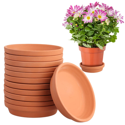 Ntwoiee 12 Pack Terracotta Pot Plant Saucer, 4.5 Inch Round Terra Cotta Planter Saucers for Flower Pot with Drainage Hole, Small Clay Planter Drip Trays for Indoor, Outdoor Plants