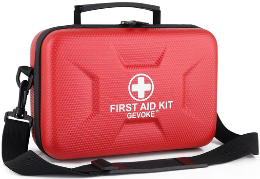 Gevoke 410 Piece Waterproof Hard Shell First Aid Kit for Home, Car, Travel, Camping, Truck, Hiking, Sports, Office, Vehicle & Outdoor Emergencies - Emergency Medical Kits (Red)