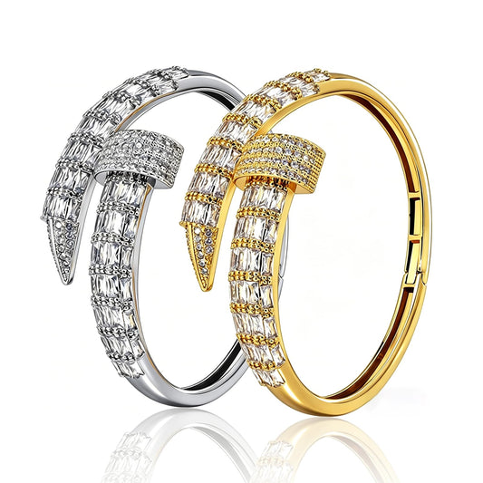 FIVESWEET 2-Pack 18K Gold Plated Gold & Silver Rivet Design Bangle Bracelets for Women, Zinc Alloy with 3A Cubic Zirconia, Full Paved Sparkling Zircon, Luxury & Personalized Jewelry, Perfect for Weddings, Parties, Daily Wear, Ideal Gifts for Valentine's D
