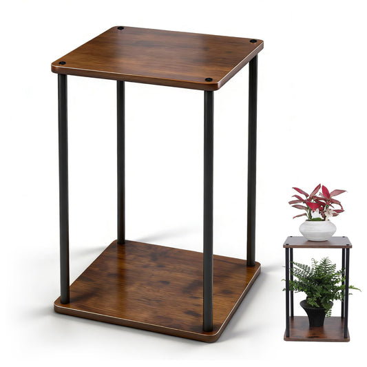 Vigordream Plant Stand Indoor Outdoor 2 Tier Metal Plant Shelf Tall Pedestal Stand Flower Pot Stands Multiple Planter Support Rack for Corner Living Room, Balcony, Garden Patio (Retro Brown, 17 INCH)