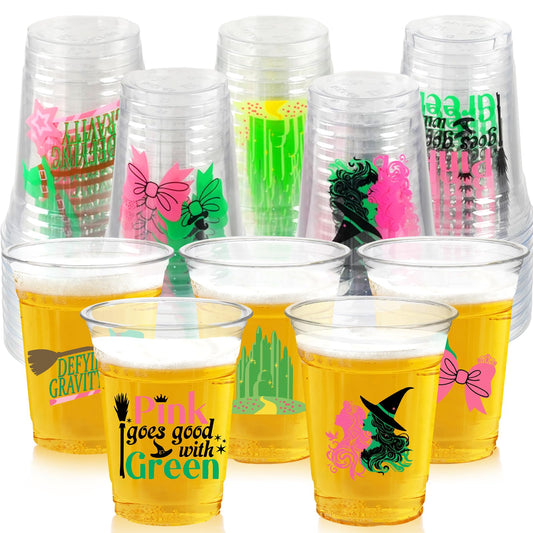 Witch Theme Party Decoration Plastic Cups, 50pcs 12 Oz Plastic Clear Disposable Drinking Cups for Witch Movie Birthday Wedding Summer Tropical Shower Party Supplies Favors Women Men Snack Cup Bulk