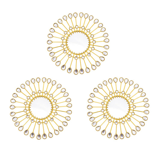 Manortang Gold Mirrors - Sunburst Valentine Wall Art, Decorative Round Mirrors for Valentine Bedroom, Living Room, Bathroom, Kitchen, Entryway, Hallway - Set of 3