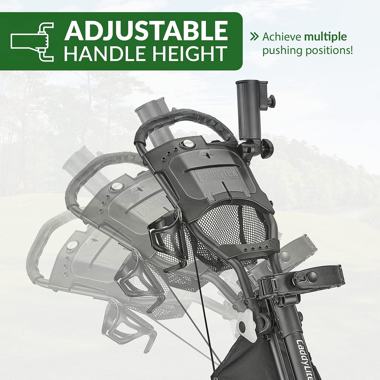 Caddytek CaddyLite EZ V8 Golf Push Cart - Lightweight 3 Wheel Foldable Cart with One-Click 2-Step Folding, EVA Wheels, Adjustable Handle, Cooler Basket, Umbrella & Drink Holder, Compact Golf Cart