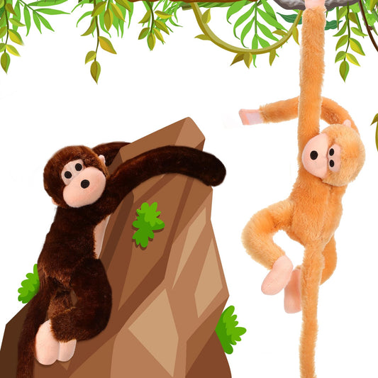 Chivao 2 Pcs Hanging Monkey Stuffed Animal, Hanging Monkey Plush with Hook and Loop Fasteners Hands Stuffed Toy for Birthday Party Favors Decorations, Brown and Khaki(28 Inch)