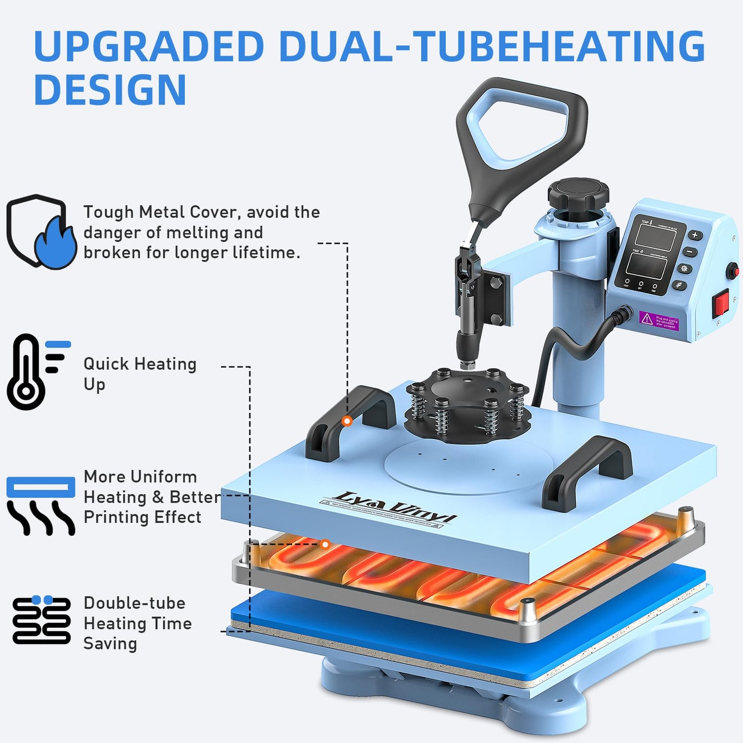 15“x15 Heat Press Machine - Lya Vinyl 7 in 1 Heat Press 360-Degree Swing Away Digital Press Machine Multifunction Sublimation Combo Heat Transfer Machine for T-Shirts, Hats, Caps, Mugs and Plates